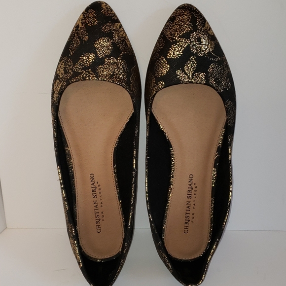 Black and gold flats Clearance